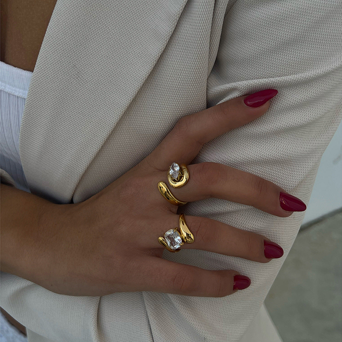 Stainless Steel Geometric Cubic Zirconia Ring
