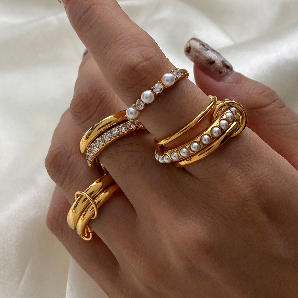Stainless Steel Stacking Pearl Rings