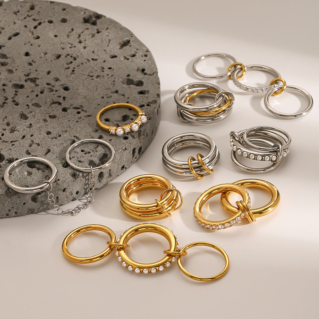 Stainless Steel Stacking Pearl Rings