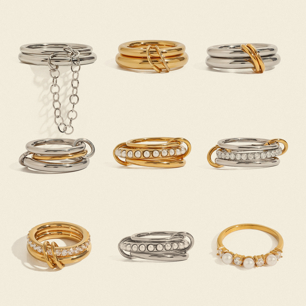 Stainless Steel Stacking Pearl Rings