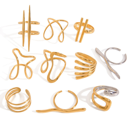 Stainless Steel Irregular Line Open Ring