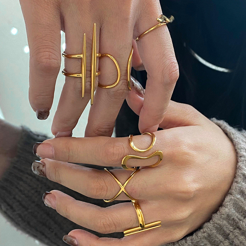 Stainless Steel Irregular Line Open Ring