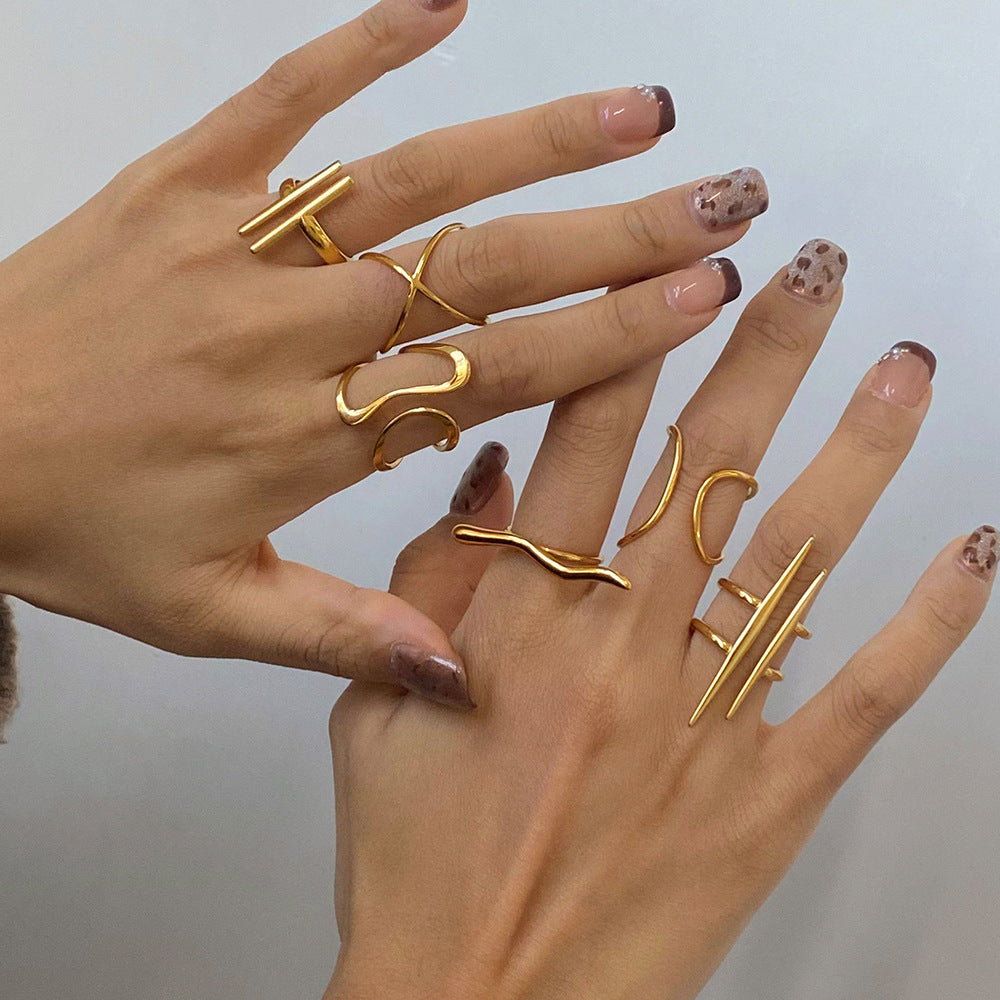 Stainless Steel Irregular Line Open Ring