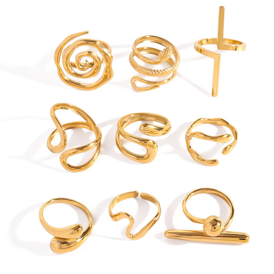 18K Gold PVD Stainless Steel Exaggerated Ring Combination