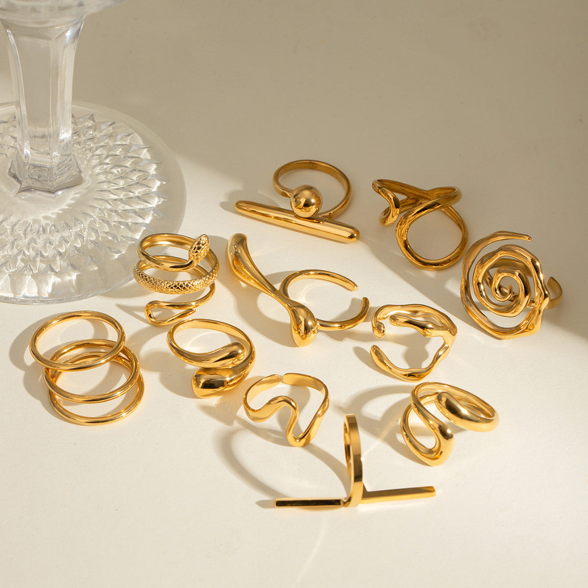 18K Gold PVD Stainless Steel Exaggerated Ring Combination