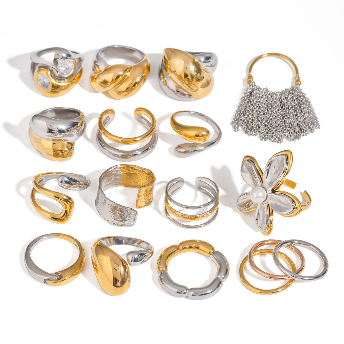 Stainless Steel Exaggerated Two-Tone Gold and Steel Ring