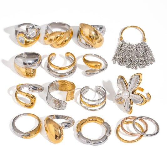 Stainless Steel Exaggerated Two-Tone Gold and Steel Ring