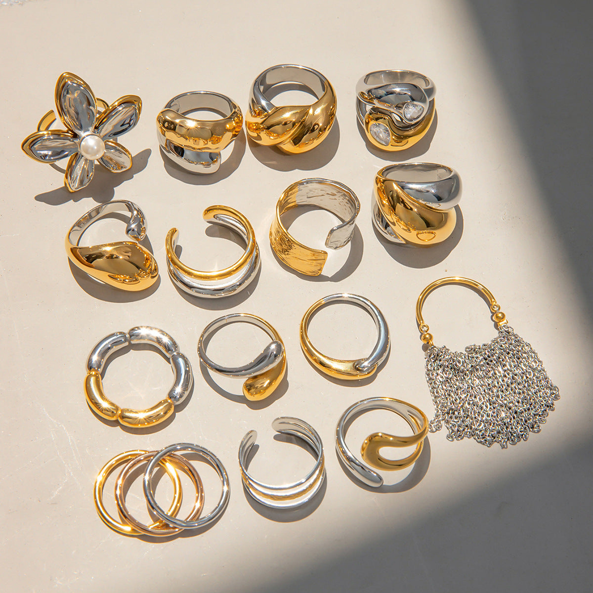 Stainless Steel Exaggerated Two-Tone Gold and Steel Ring