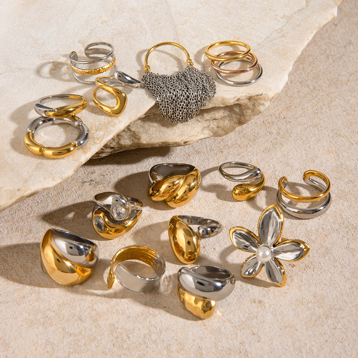 Stainless Steel Exaggerated Two-Tone Gold and Steel Ring
