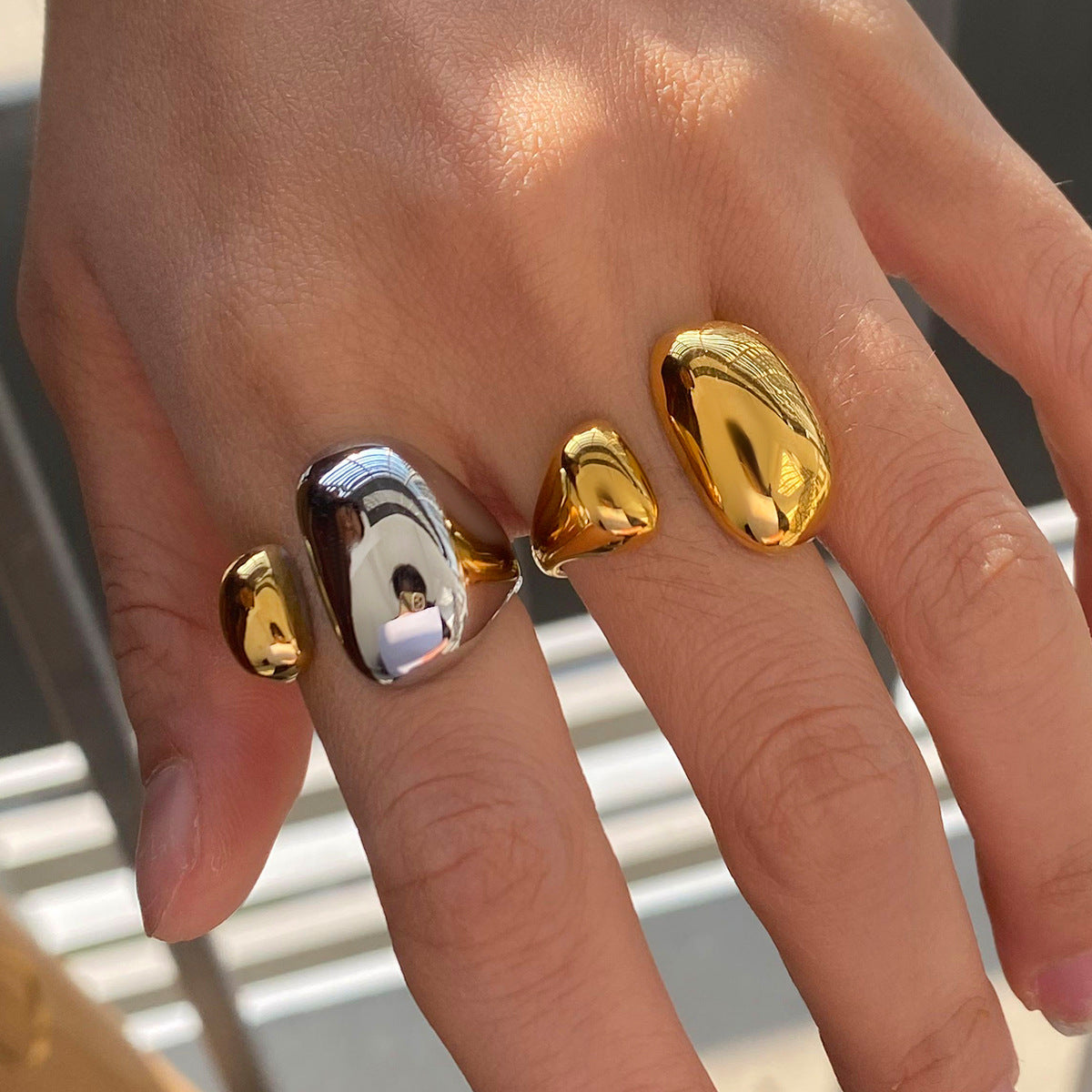 Stainless Steel Geometric Smooth Open Ring