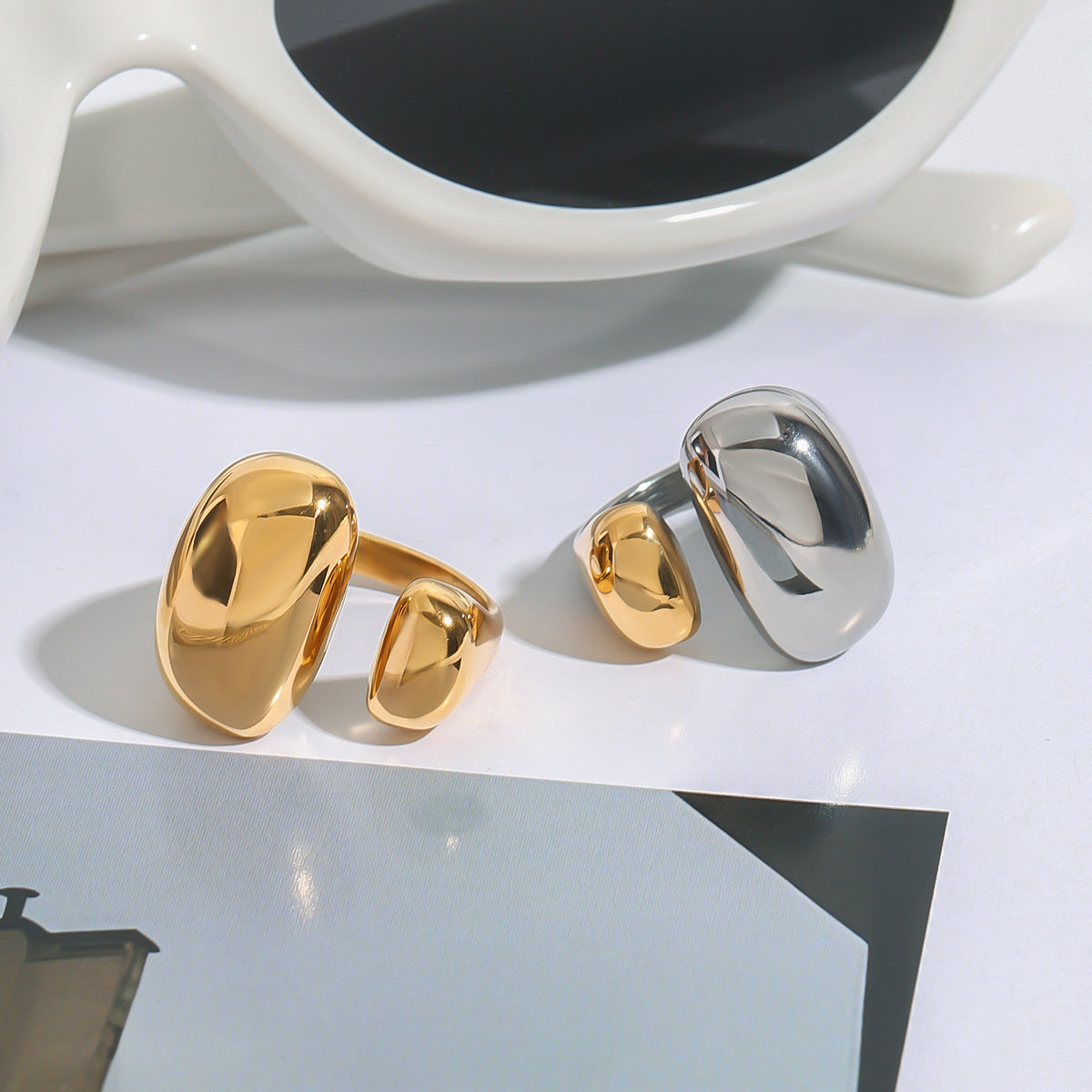 Stainless Steel Geometric Smooth Open Ring