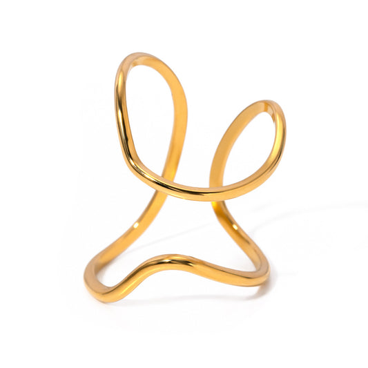 Stainless Steel 18K Gold PVD Line Open Ring