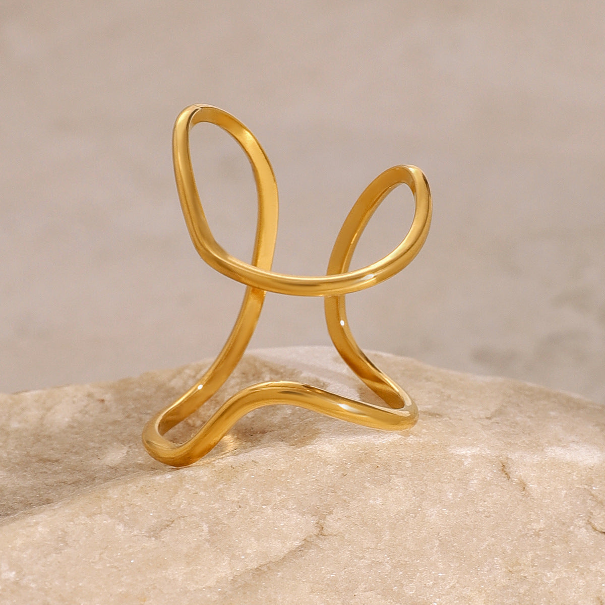 Stainless Steel 18K Gold PVD Line Open Ring