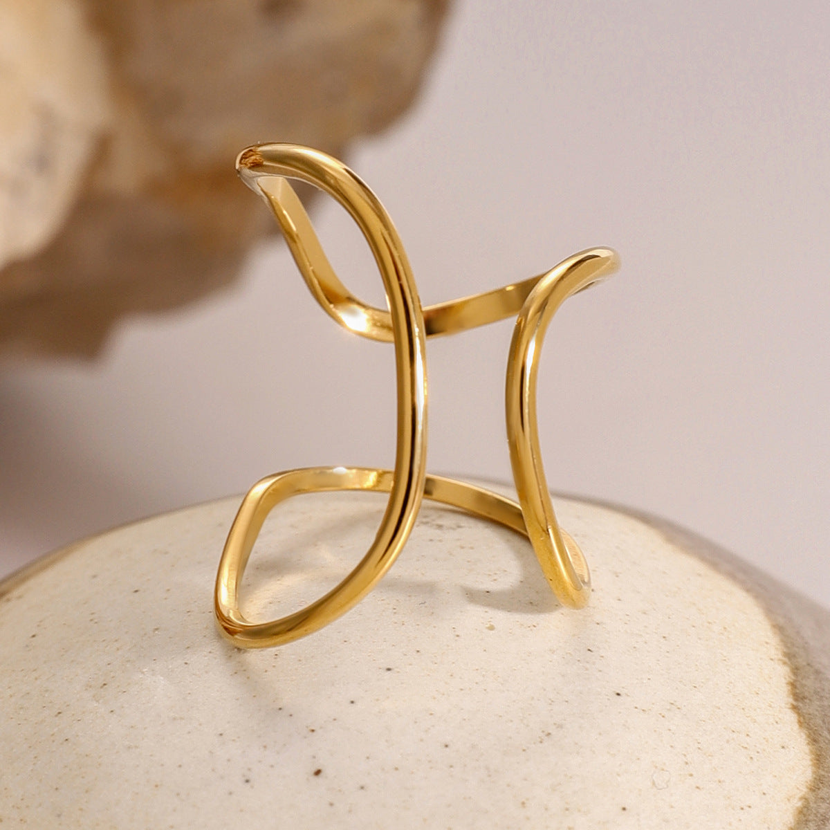 Stainless Steel 18K Gold PVD Line Open Ring