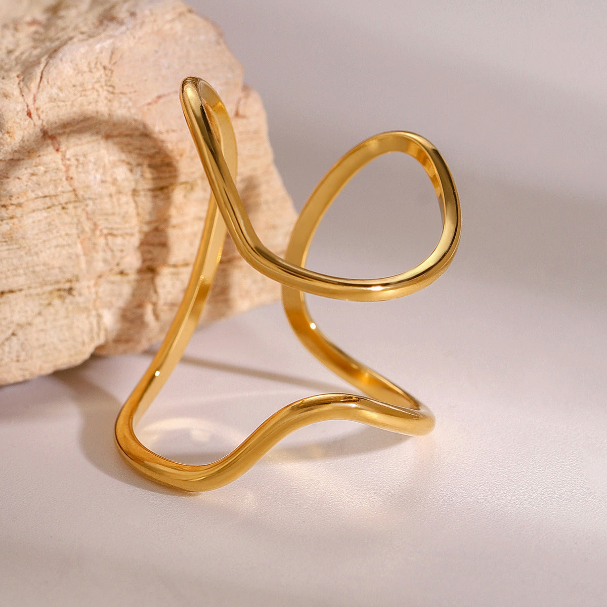 Stainless Steel 18K Gold PVD Line Open Ring