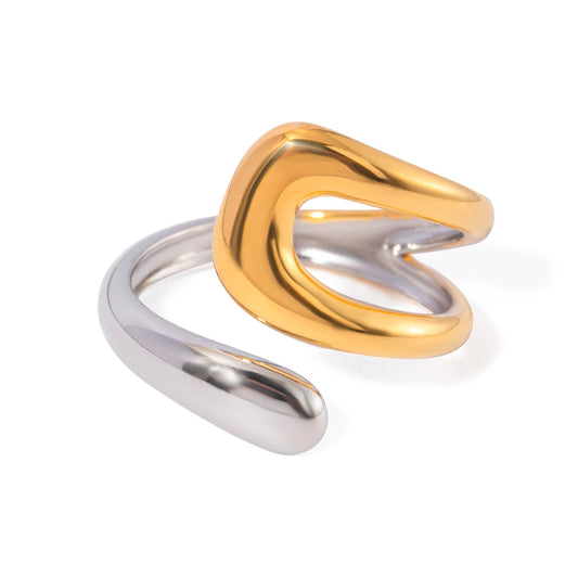Stainless Steel Two-Tone Gold and Steel Open Ring