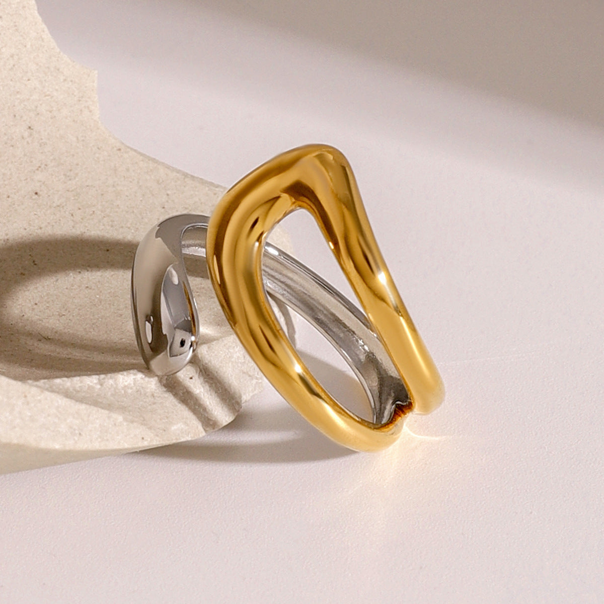 Stainless Steel Two-Tone Gold and Steel Open Ring