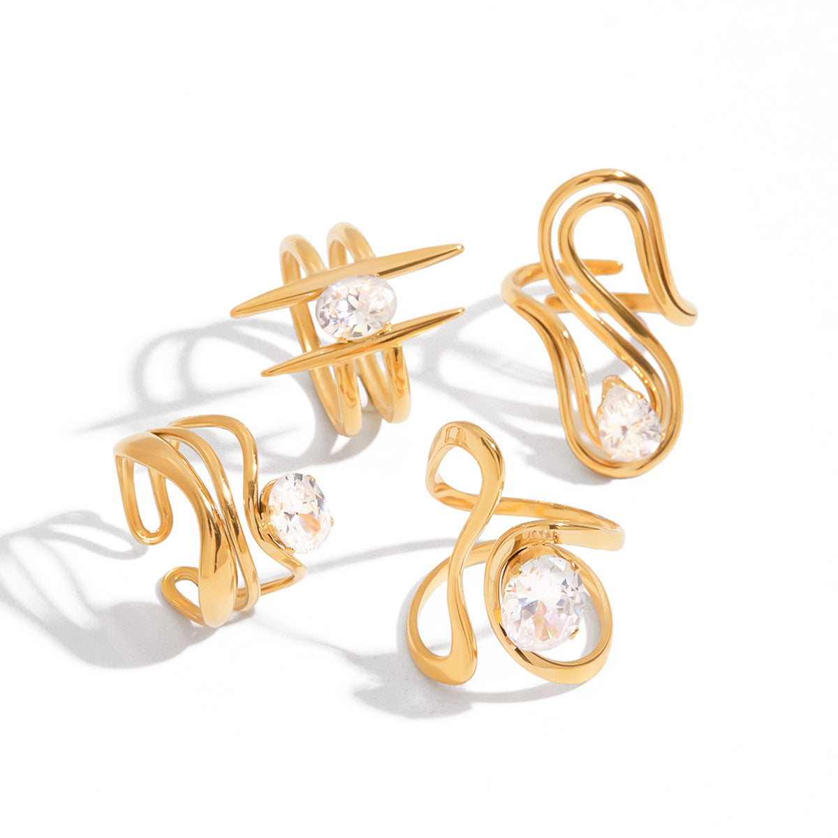 Stainless Steel Design Cubic Zirconia Ring Combination