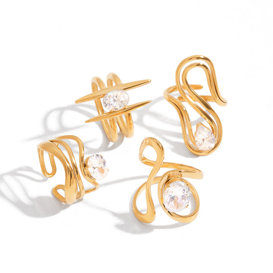 Stainless Steel Design Cubic Zirconia Ring Combination