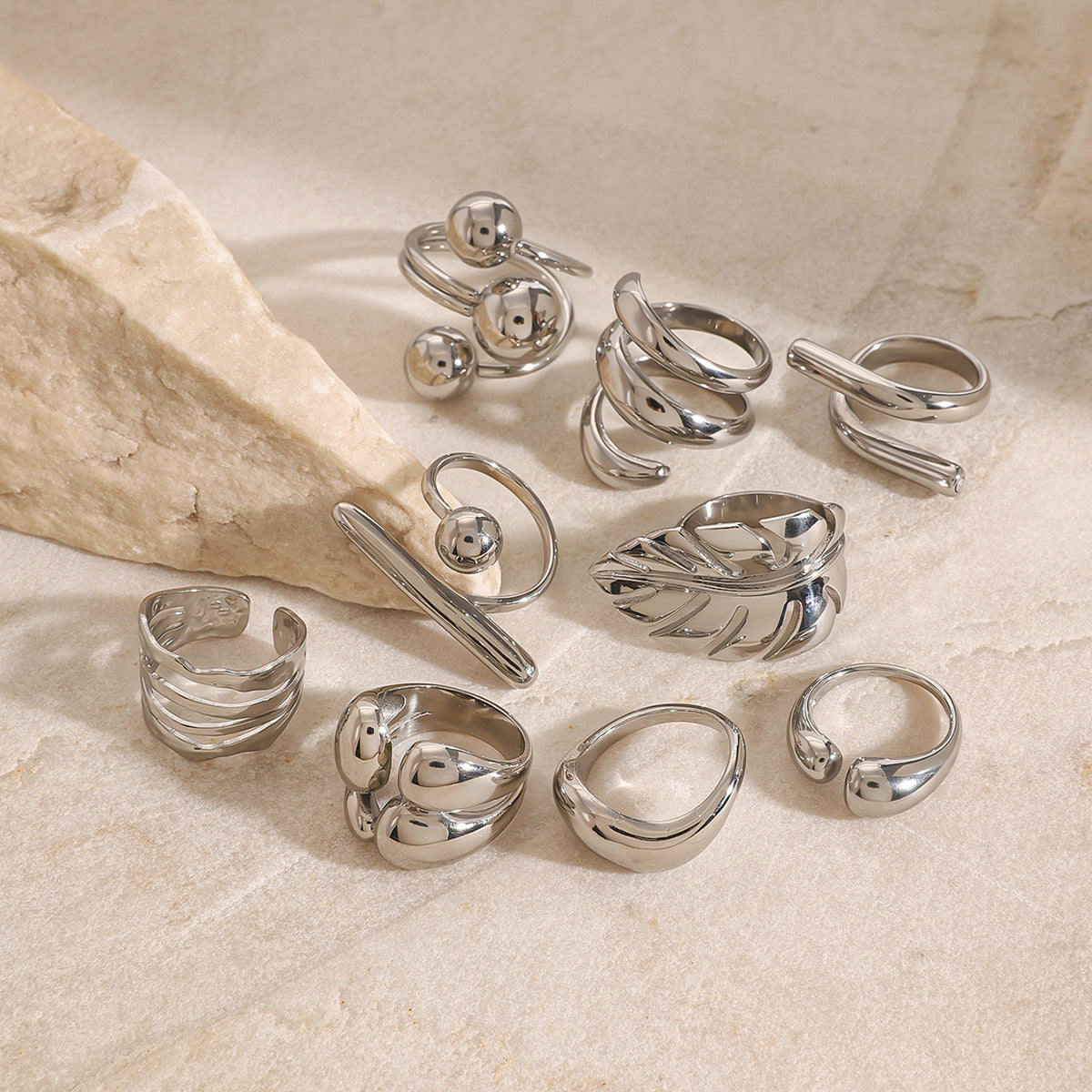 Stainless Steel Geometric Ring Combination