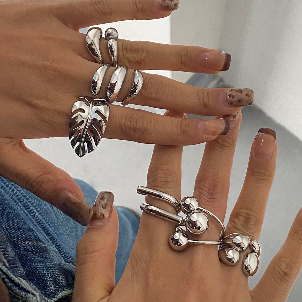 Stainless Steel Geometric Ring Combination