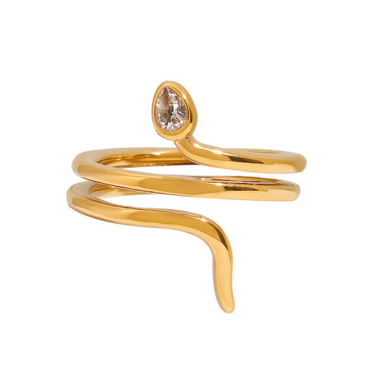 Stainless Steel Cubic Zirconia Spirit Snake Ring Combination
