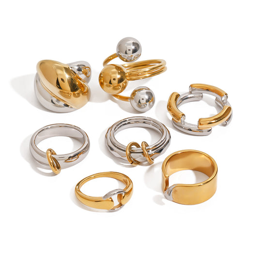 Stainless Steel Two-Tone Gold and Steel Ring Combination
