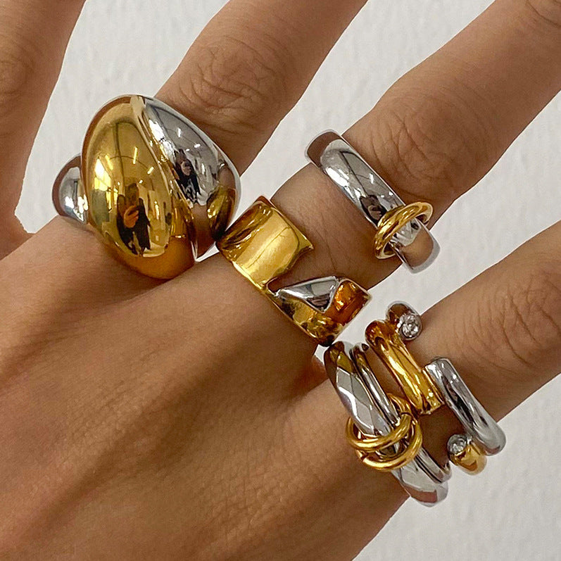 Stainless Steel Two-Tone Gold and Steel Ring Combination