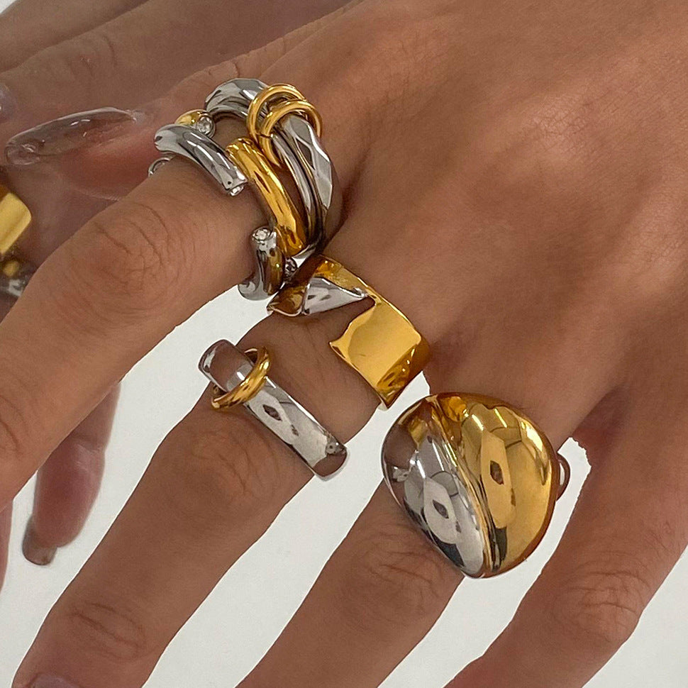 Stainless Steel Two-Tone Gold and Steel Ring Combination