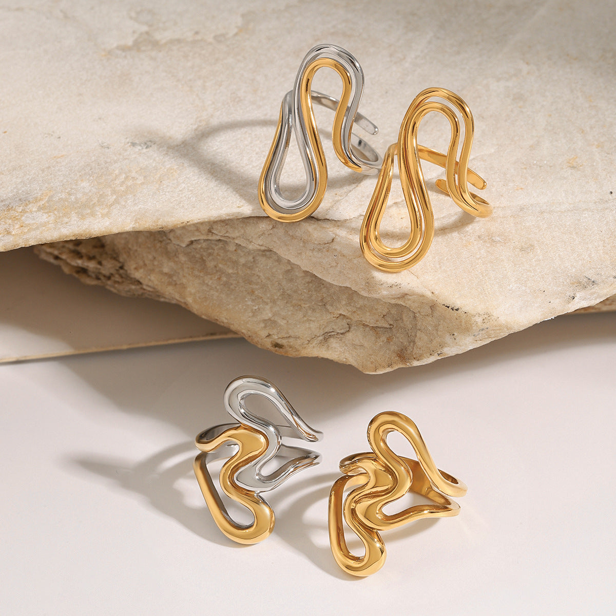 Stainless Steel Geometric Line Ring
