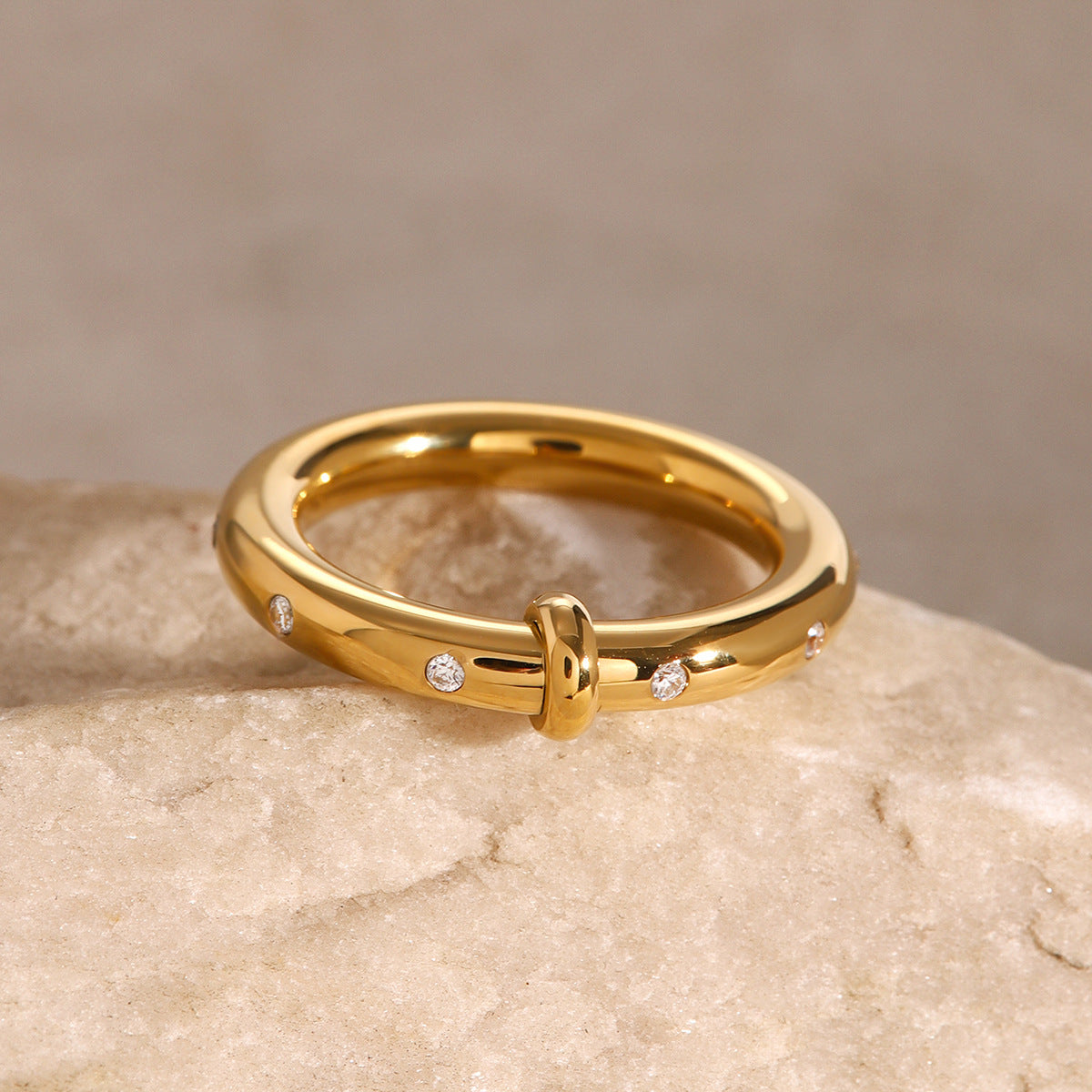 Stainless Steel Rhinestone Plain Ring