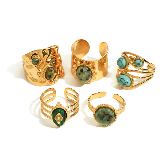 Stainless Steel Natural Turquoise Ring