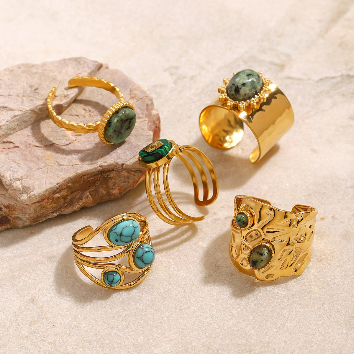 Stainless Steel Natural Turquoise Ring