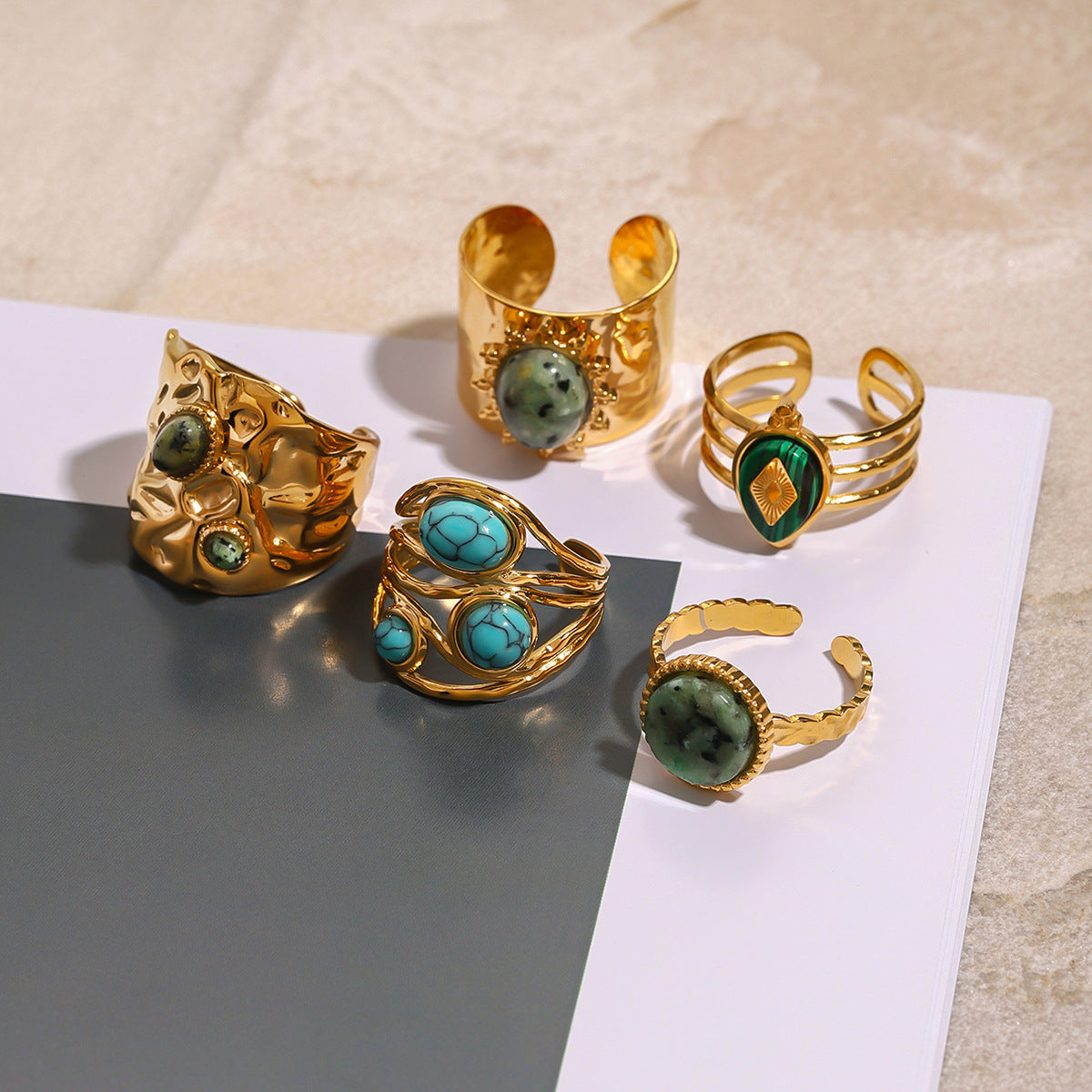 Stainless Steel Natural Turquoise Ring