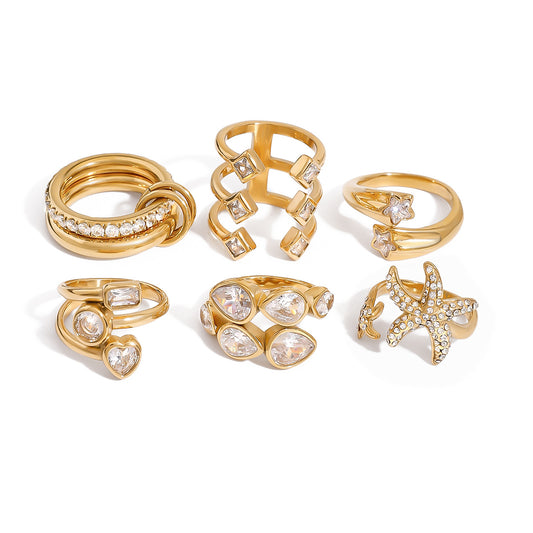 Stainless Steel Cubic Zirconia Ring Combination