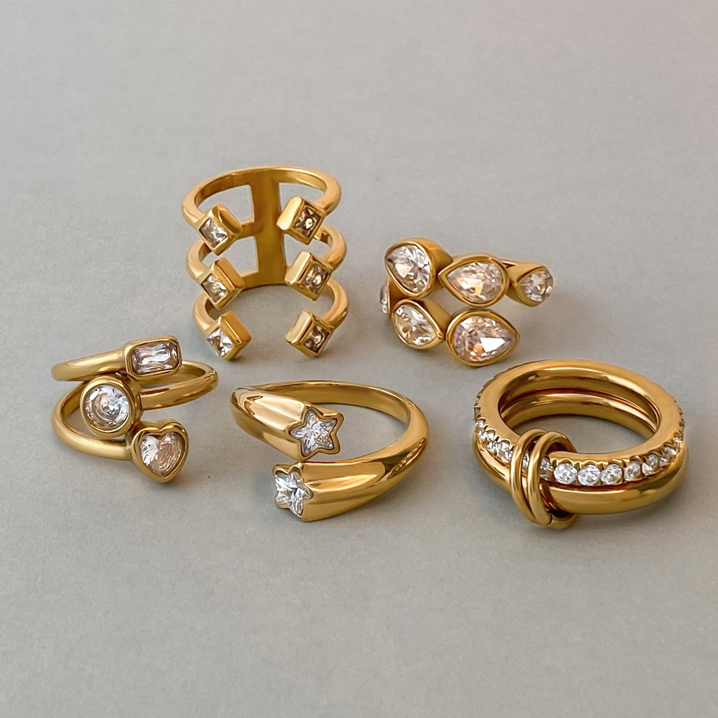 Stainless Steel Cubic Zirconia Ring Combination