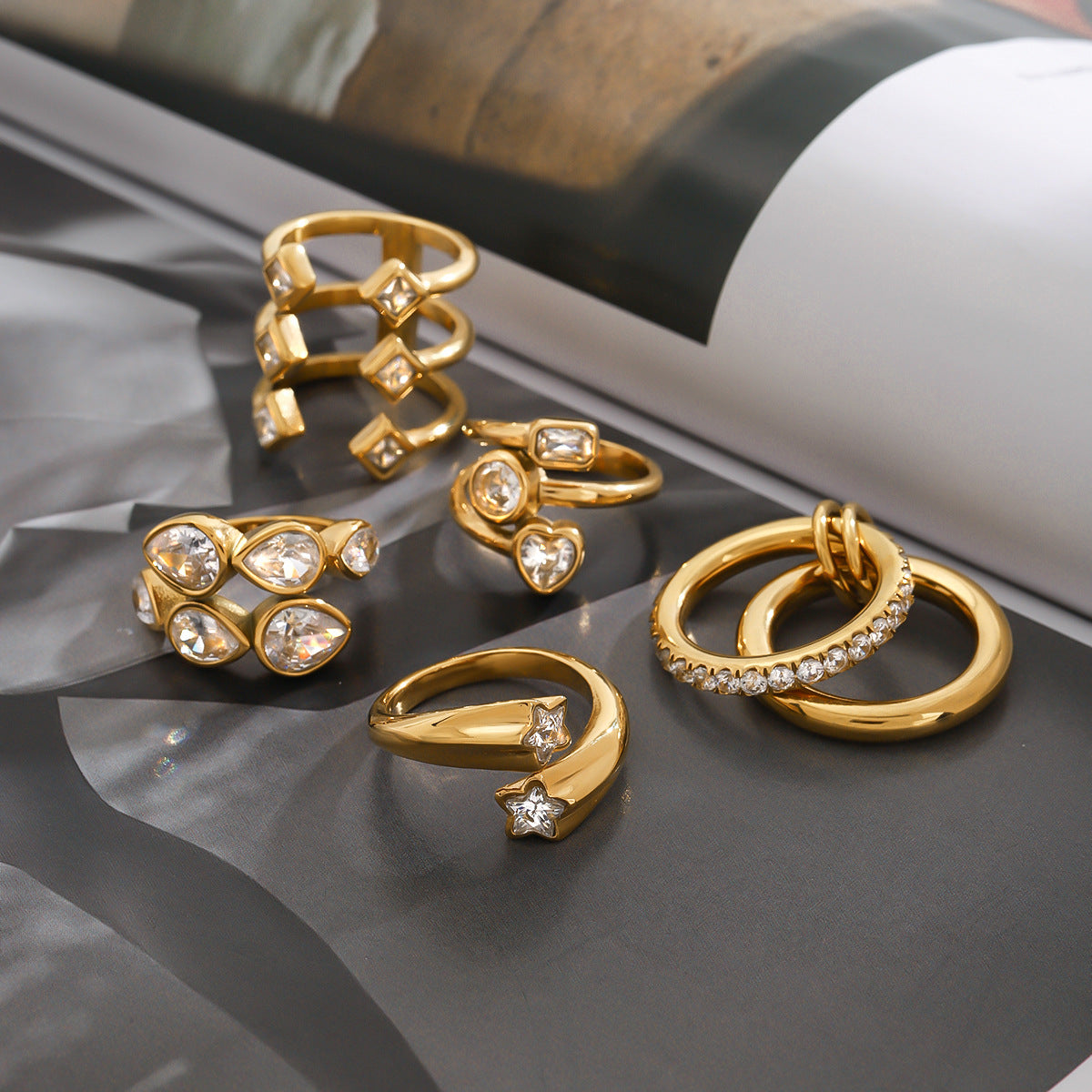Stainless Steel Cubic Zirconia Ring Combination