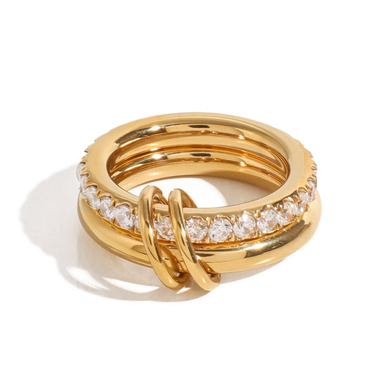 Stainless Steel Diamond Studded Stacking Plain Ring
