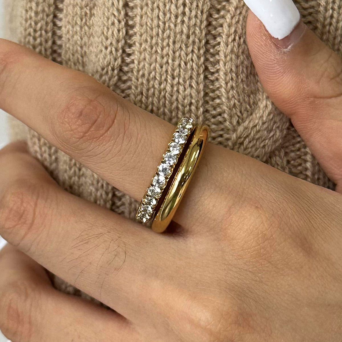 Stainless Steel Diamond Studded Stacking Plain Ring