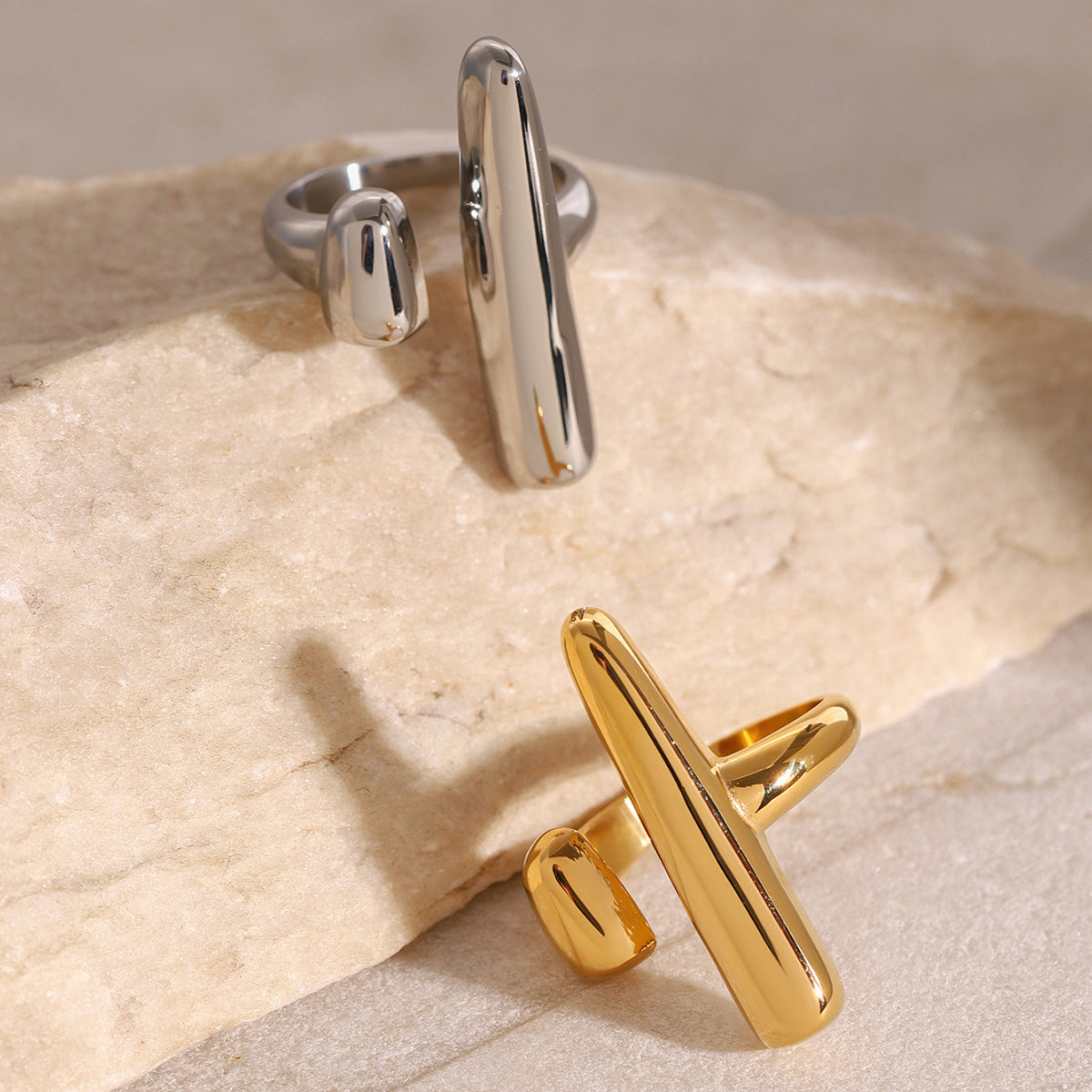 Stainless Steel Geometric Tapered Open Ring