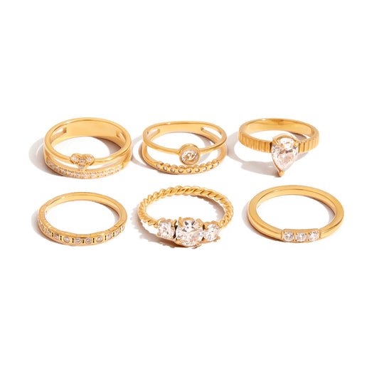 Stainless Steel Fine Ring Cubic Zirconia Ring Combination
