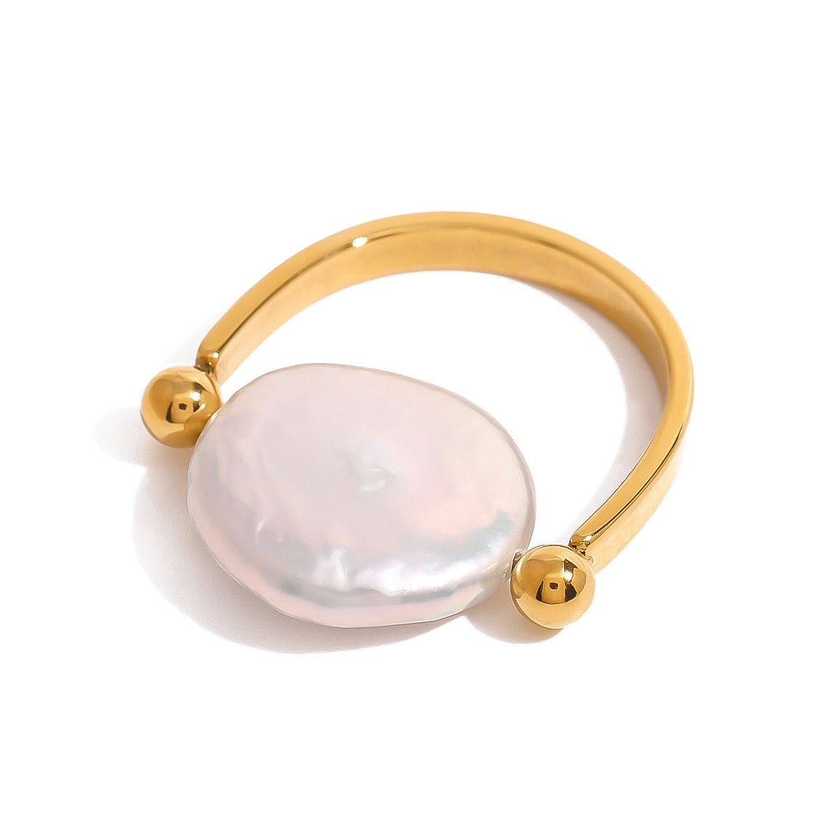 Stainless Steel Button Pearl Smooth Ring