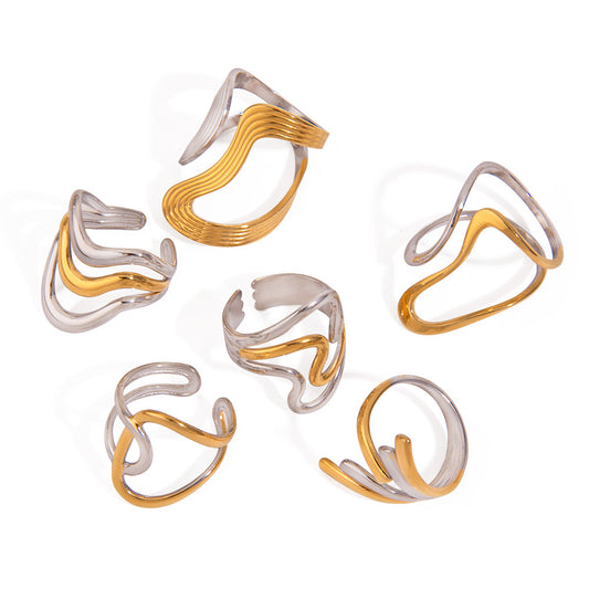 Stainless Steel Two-Tone Gold and Steel Line Ring