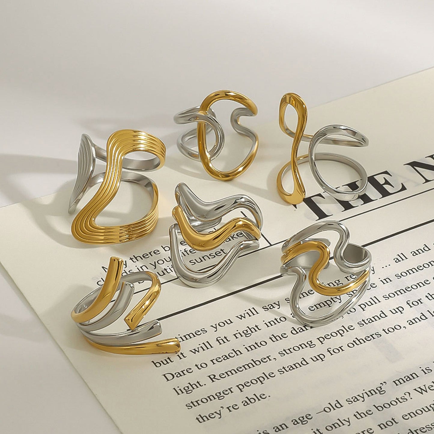 Stainless Steel Two-Tone Gold and Steel Line Ring