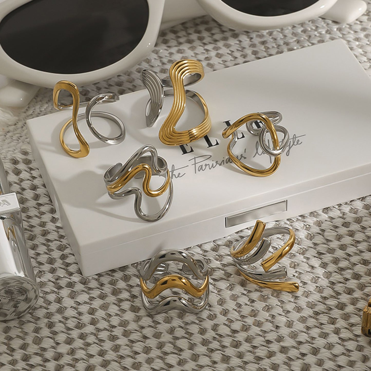 Stainless Steel Two-Tone Gold and Steel Line Ring