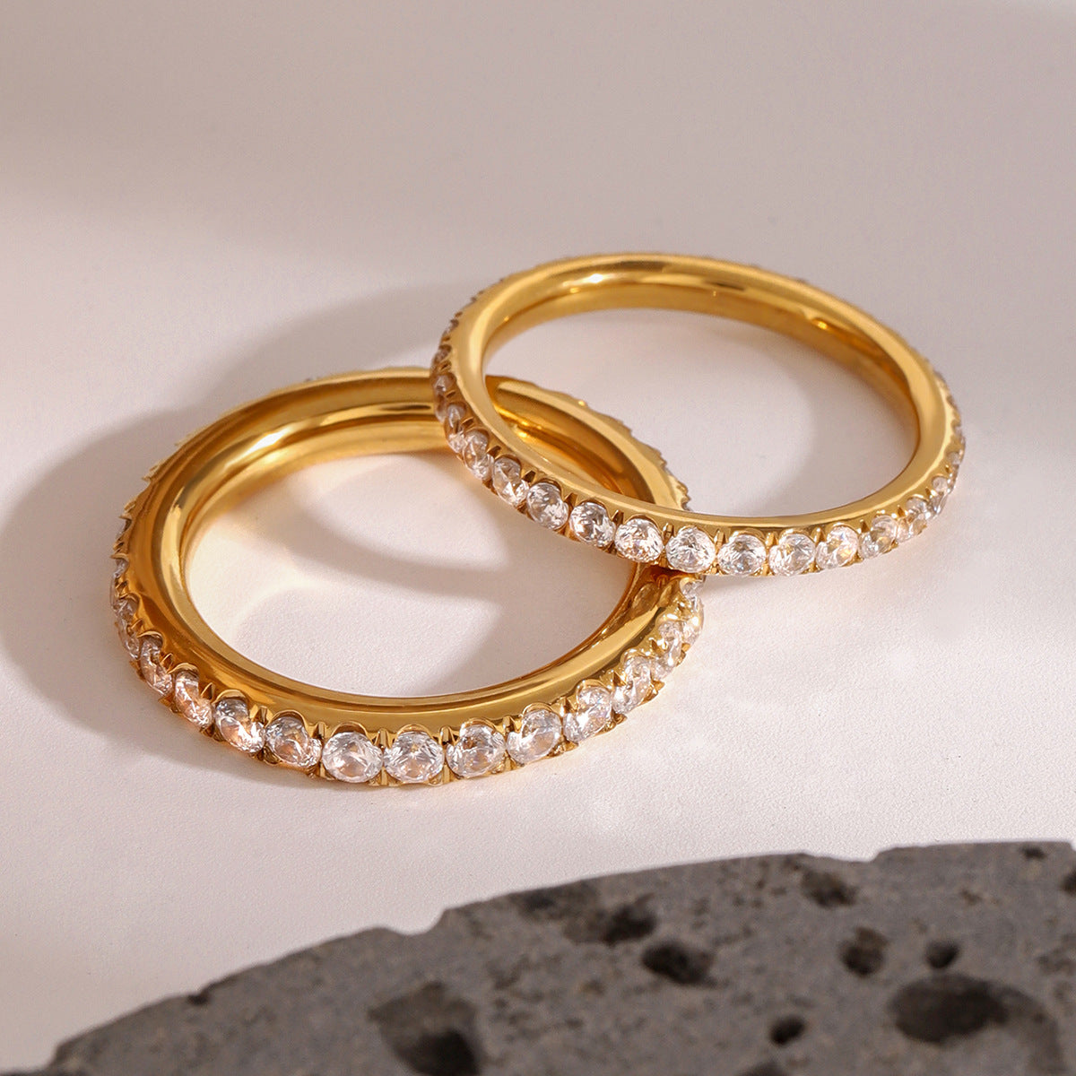 Stainless Steel 18K Gold PVD Full Diamond CZ Ring
