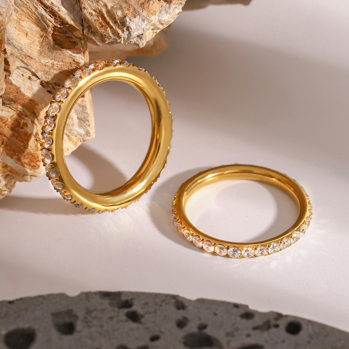 Stainless Steel 18K Gold PVD Full Diamond CZ Ring