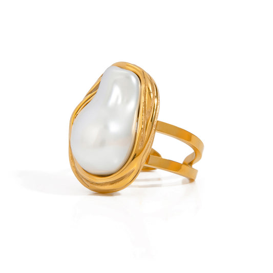 Stainless Steel Exaggerated Imitation Pearl Ring