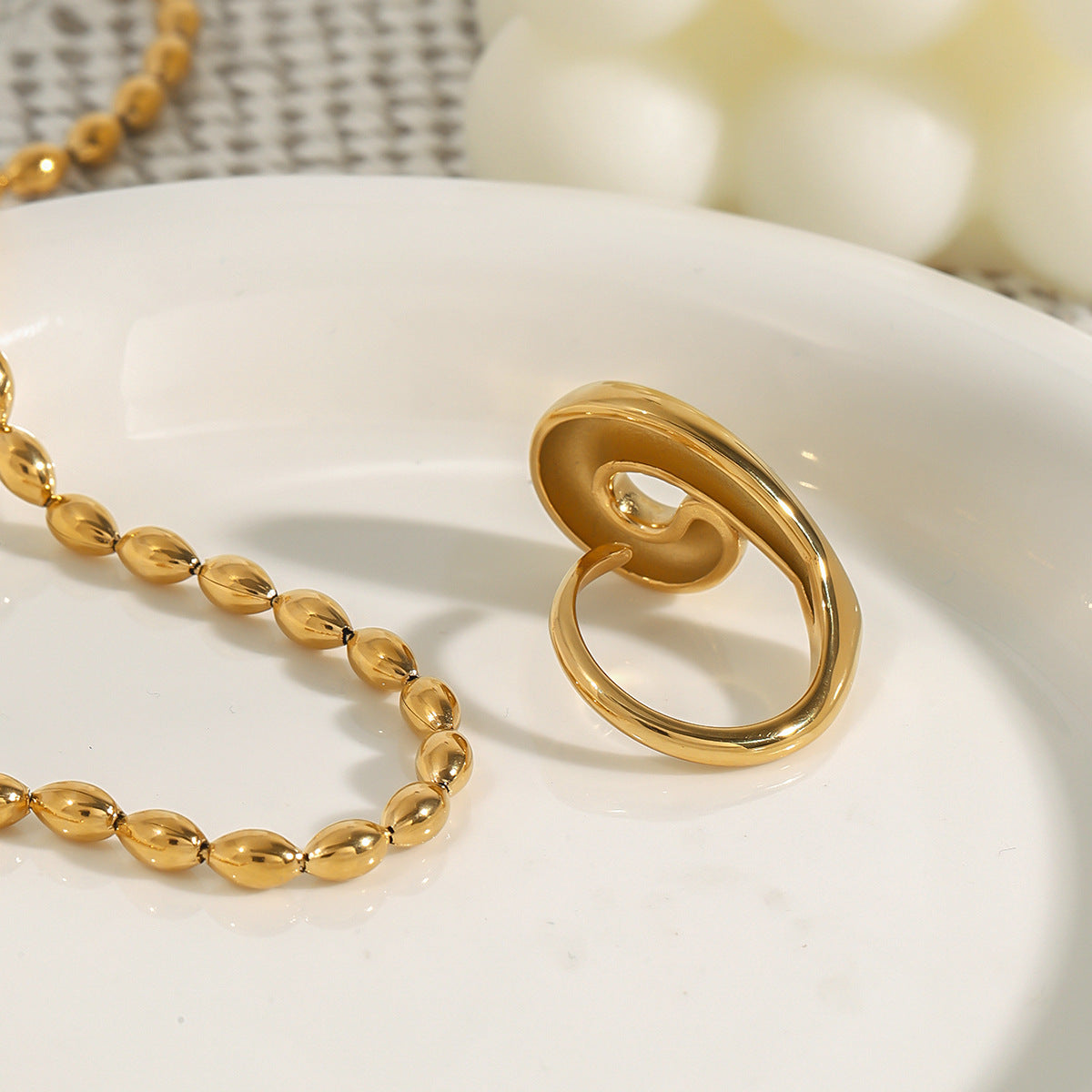 Stainless Steel 18K Gold PVD Water Drop Ring