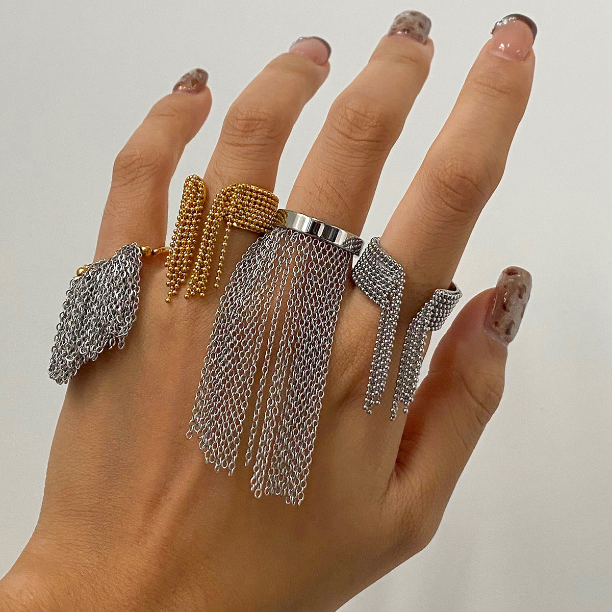 Stainless Steel 18K Gold PVD Tassel Chain Ring